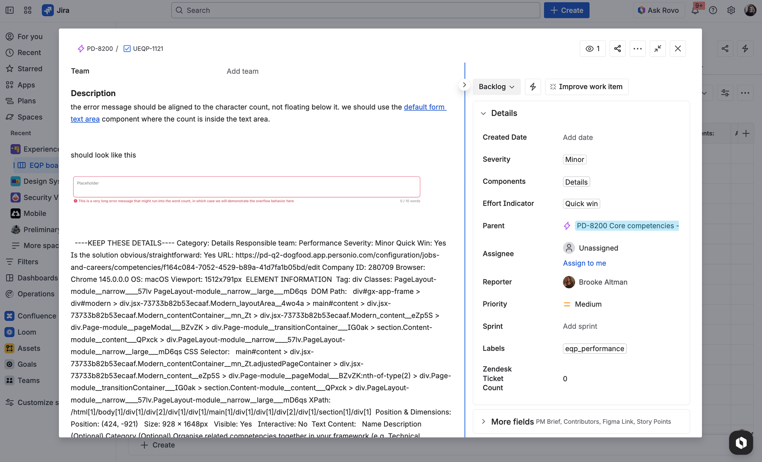 Auto-populated Jira ticket